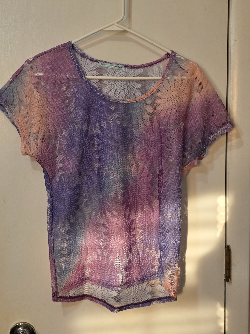 Maurices Multicolor Sheer Floral Lace Short Sleeve Tee